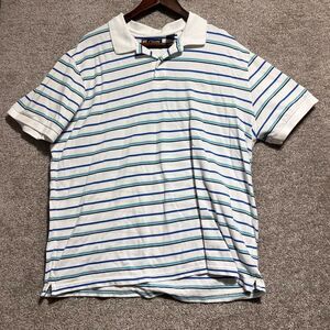 Chaps Men’s Blue White Striped Short Sleeve Polo Shirt Size XXL
